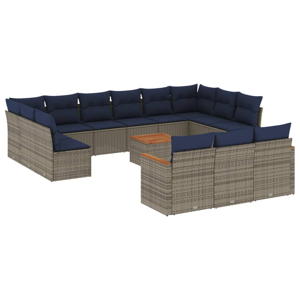 14-teiliges Gartensofa-Set mit Kissen, grau, Polyrattan