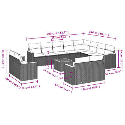 13-teiliges Gartensofa-Set mit Kissen, schwarzes Polyrattan