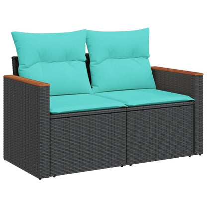 14-teiliges Gartensofa-Set mit Kissen, schwarzes Polyrattan
