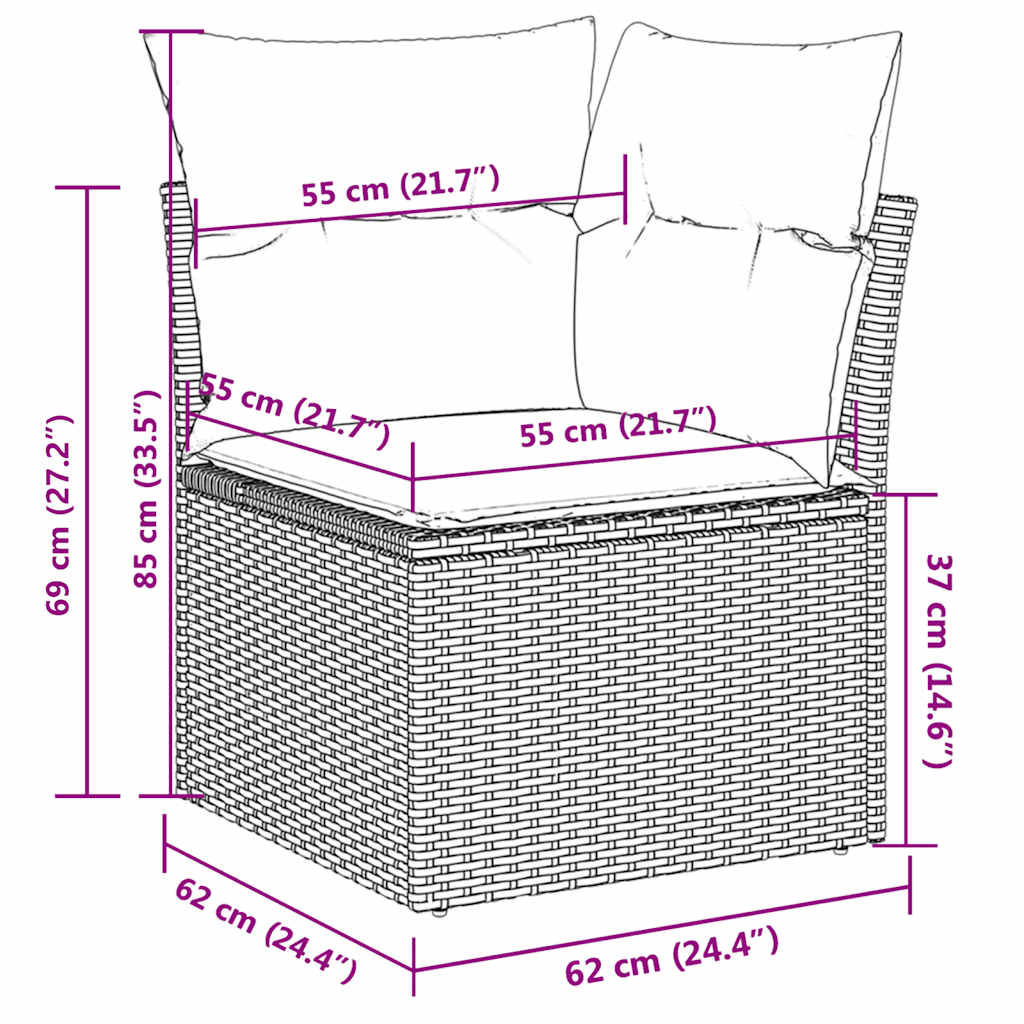 8-tlg. Garten-Sofagarnitur mit Kissen Grau Poly Rattan