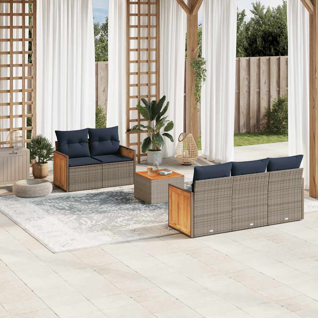 6-teiliges Gartensofa-Set mit Kissen, grau, Polyrattan