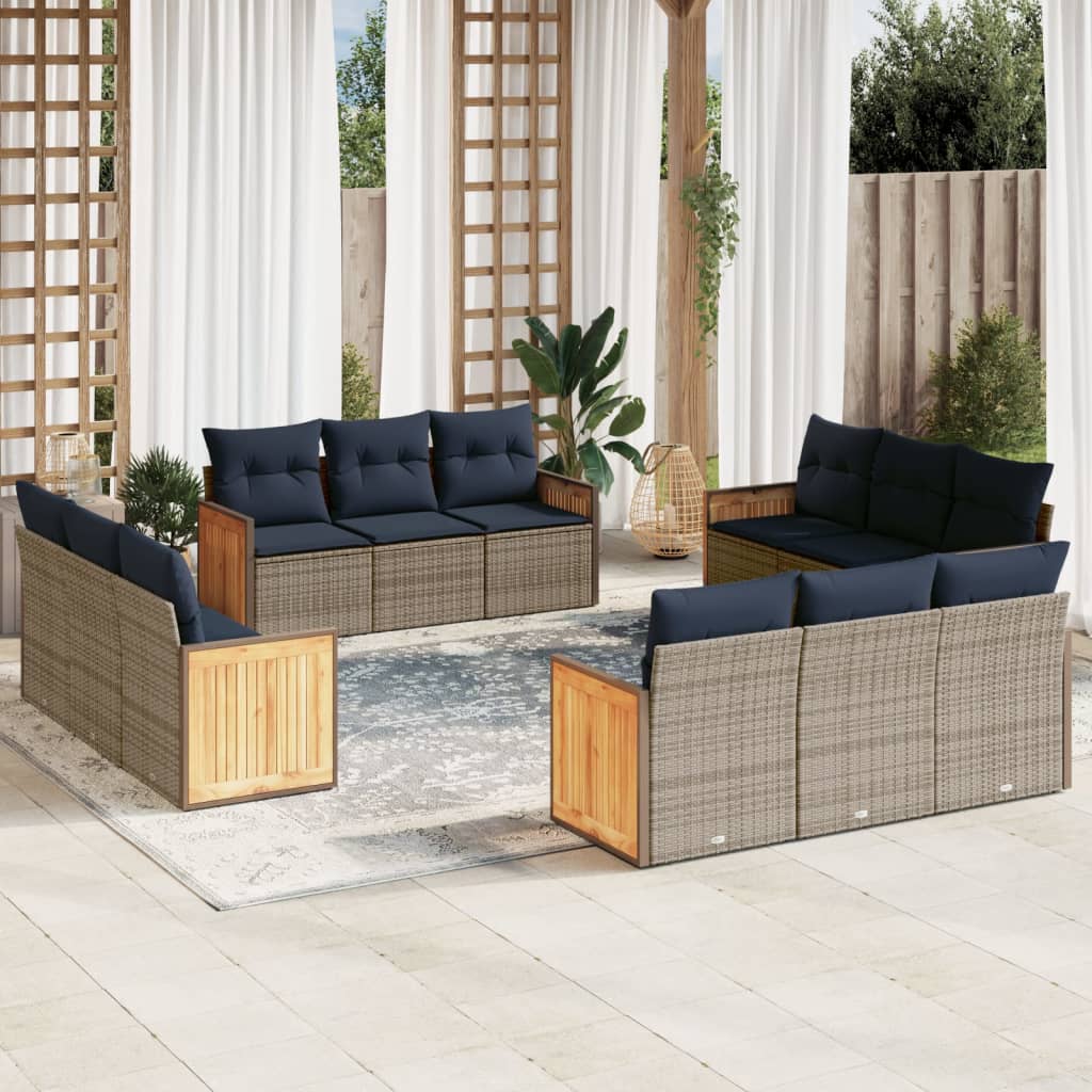 12-teiliges Gartensofa-Set mit Kissen, grau, Polyrattan
