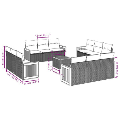 13-teiliges Gartensofa-Set mit Kissen, grau, Polyrattan