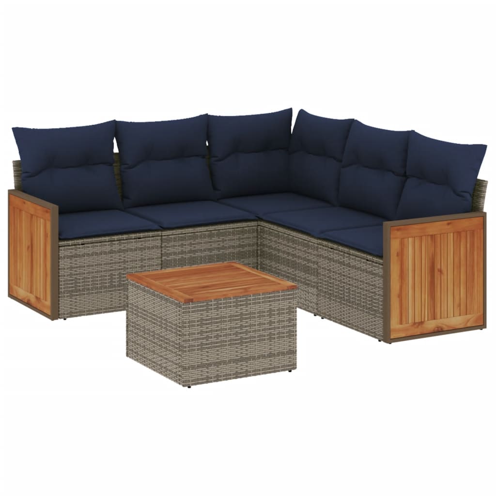 6-teiliges Gartensofa-Set mit Kissen, grau, Polyrattan