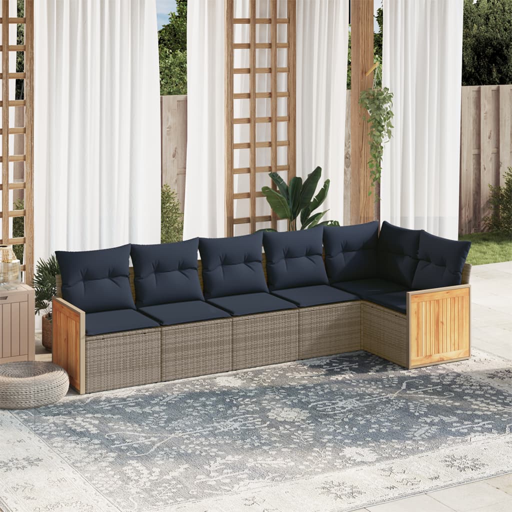 6-teiliges Gartensofa-Set mit Kissen, grau, Polyrattan
