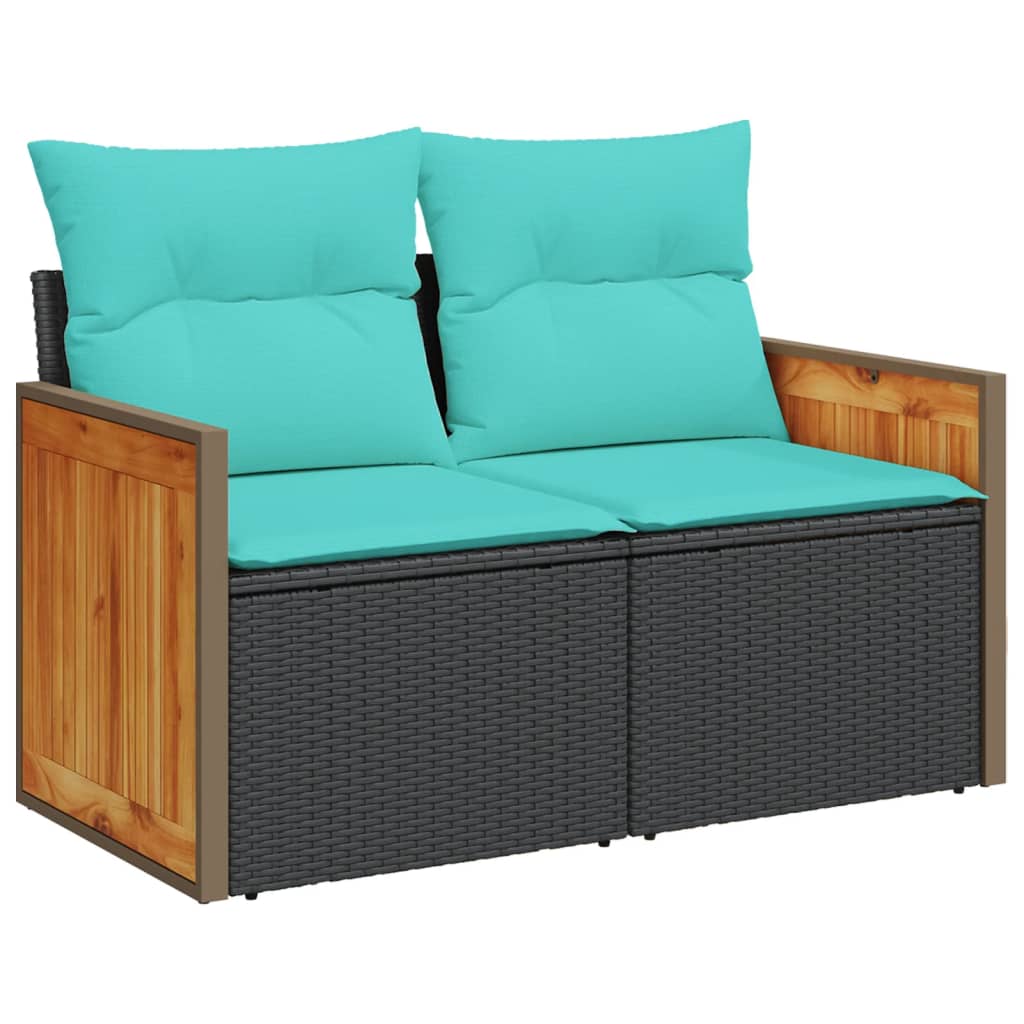 12-teiliges Gartensofa-Set mit Kissen, schwarzes Polyrattan