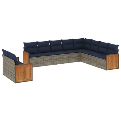 10-teiliges Gartensofa-Set mit Kissen, grau, Polyrattan