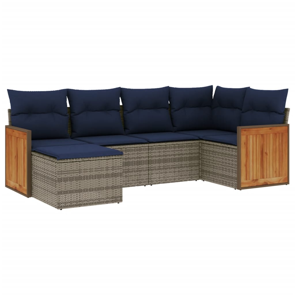 6-teiliges Gartensofa-Set mit Kissen, grau, Polyrattan