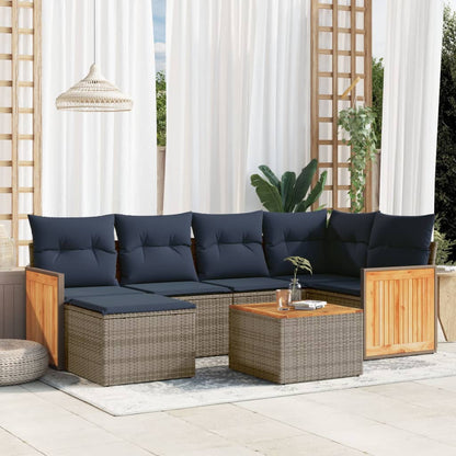 7-teiliges Gartensofa-Set mit Kissen, grau, Polyrattan