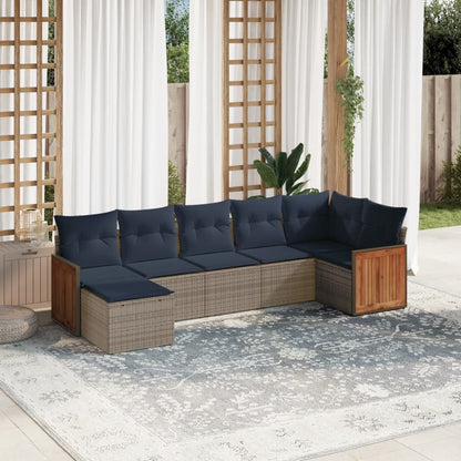 7-teiliges Gartensofa-Set mit Kissen, grau, Polyrattan