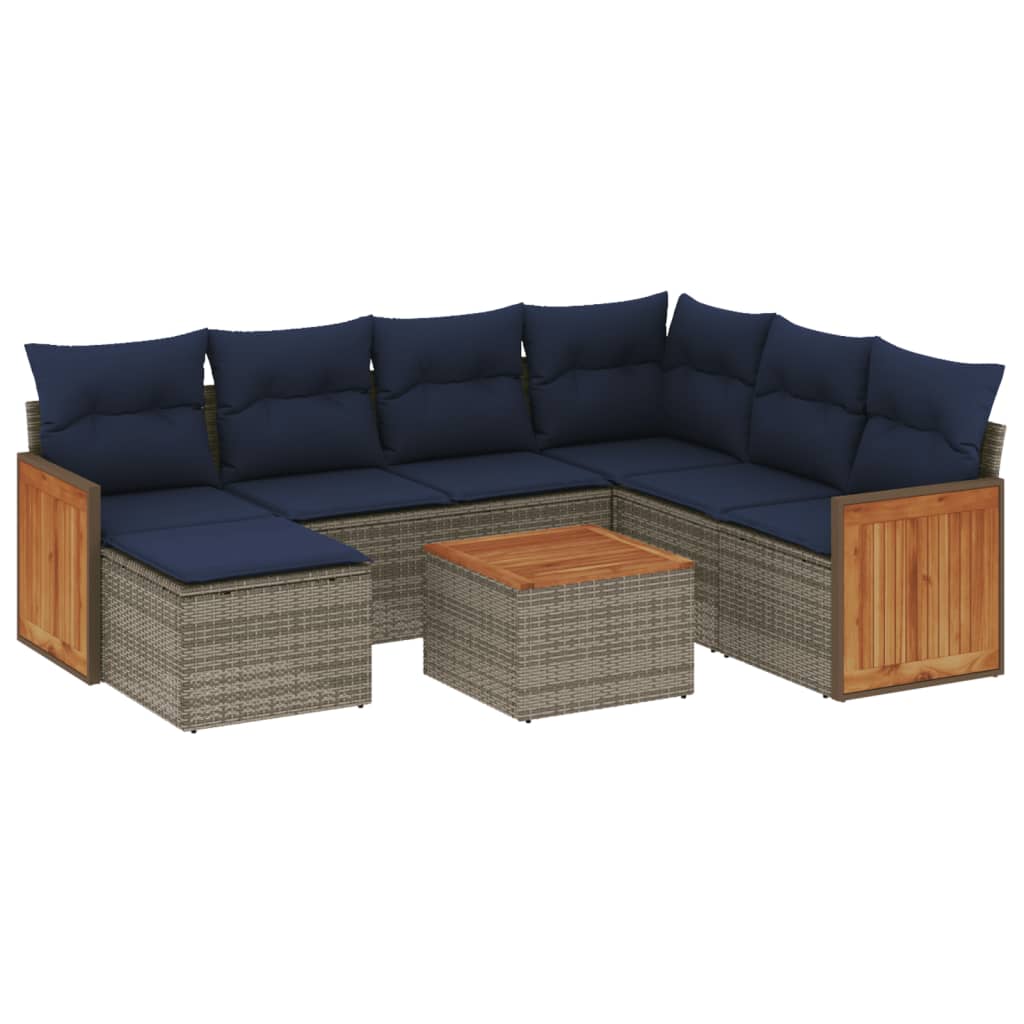 8-teiliges Gartensofa-Set mit Kissen, grau, Polyrattan