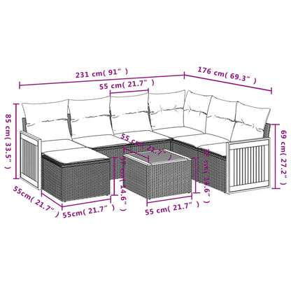 8-teiliges Gartensofa-Set mit Kissen, grau, Polyrattan