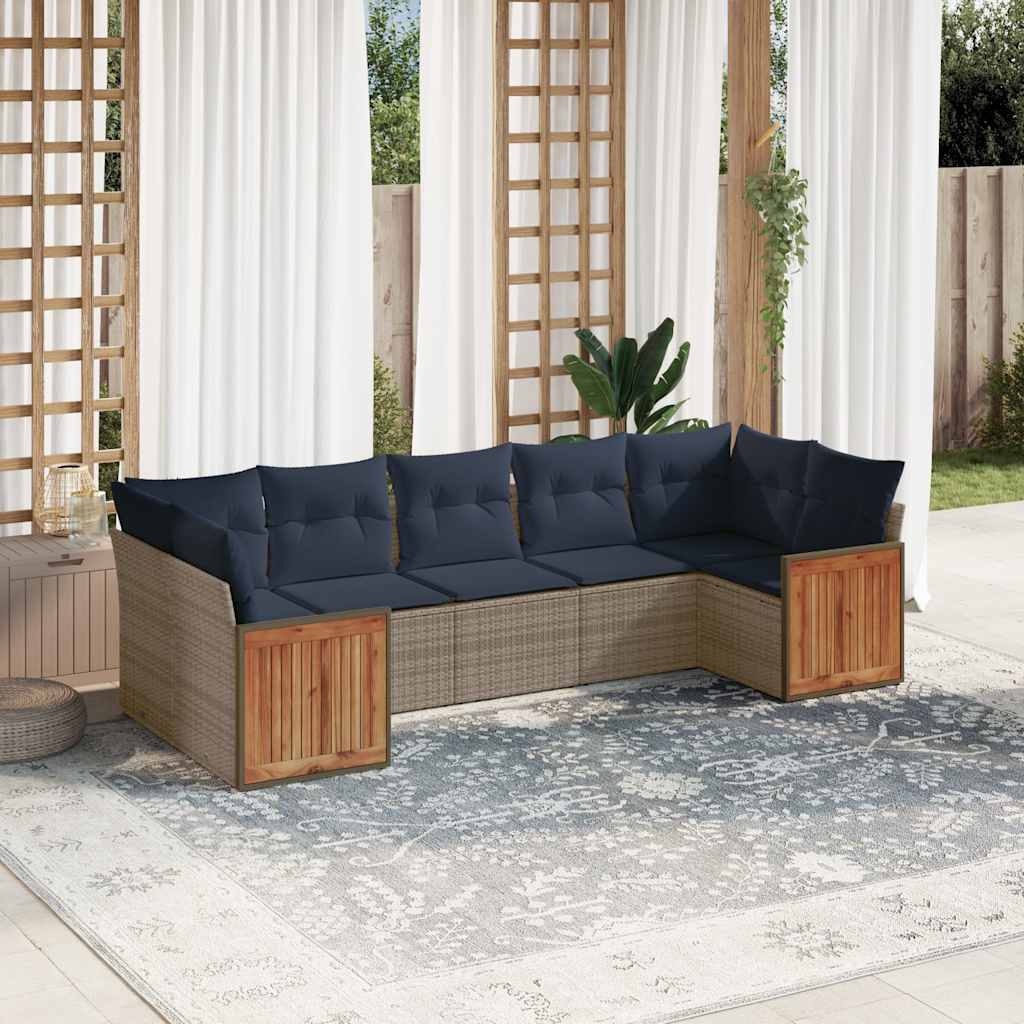 7-teiliges Gartensofa-Set mit Kissen, grau, Polyrattan