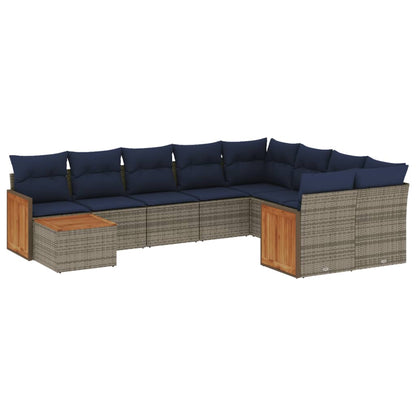 10-teiliges Gartensofa-Set mit Kissen, grau, Polyrattan