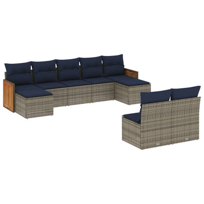 9-teiliges Gartensofa-Set mit Kissen, grau, Polyrattan