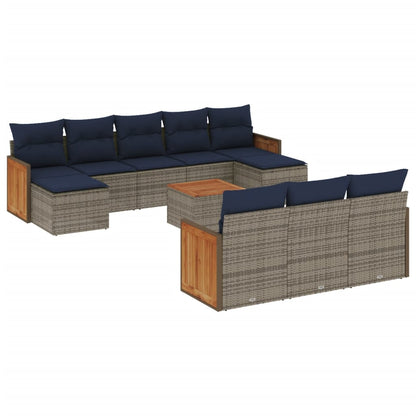 11-teiliges Gartensofa-Set mit Kissen, grau, Polyrattan