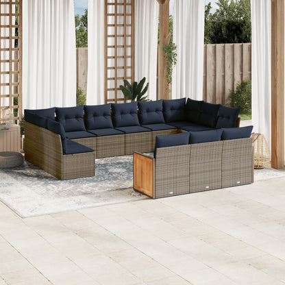 13-teiliges Gartensofa-Set mit Kissen, grau, Polyrattan