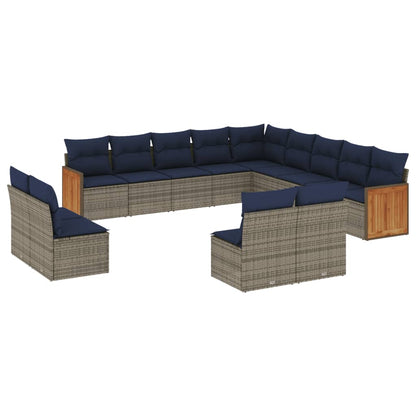 13-teiliges Gartensofa-Set mit Kissen, grau, Polyrattan