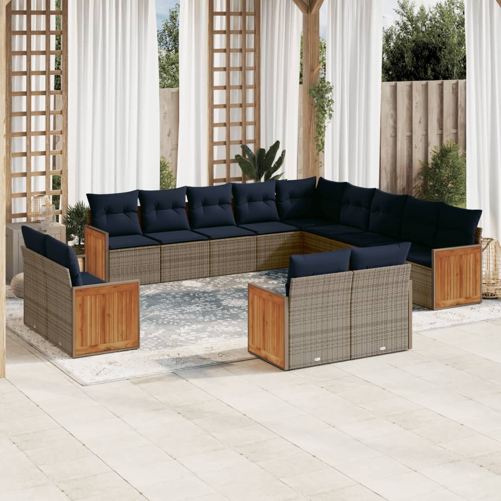 13-teiliges Gartensofa-Set mit Kissen, grau, Polyrattan
