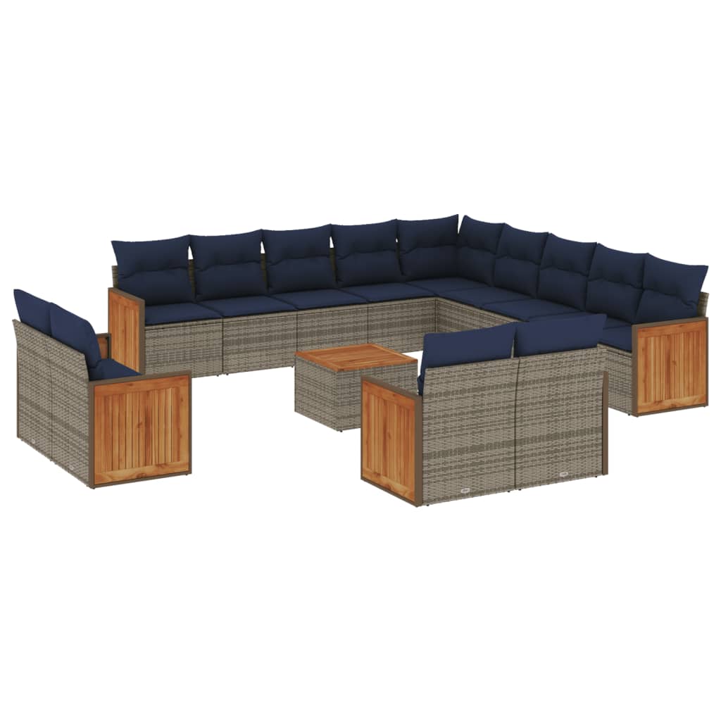 14-teiliges Gartensofa-Set mit Kissen, grau, Polyrattan