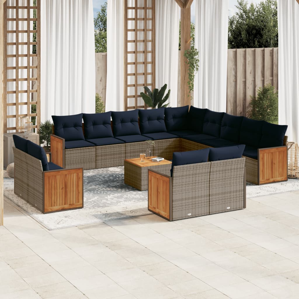 14-teiliges Gartensofa-Set mit Kissen, grau, Polyrattan