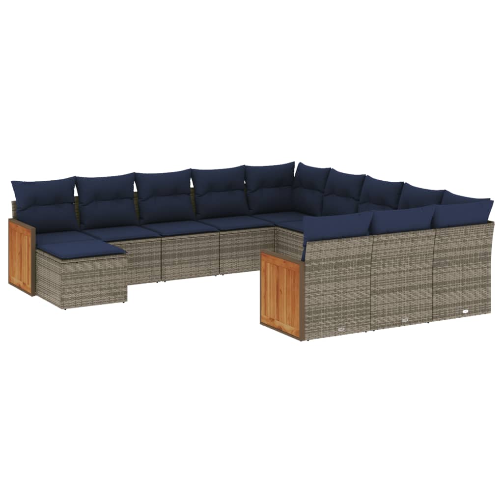 12-teiliges Gartensofa-Set mit Kissen, grau, Polyrattan