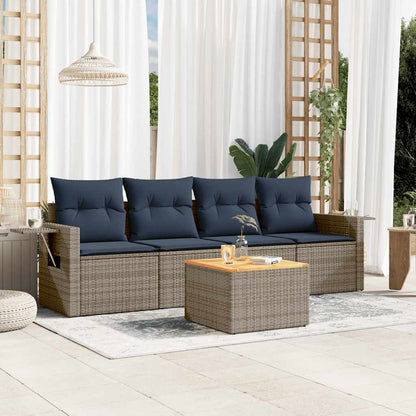5-teiliges Gartensofa-Set mit Kissen, grau, Polyrattan