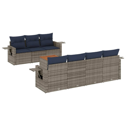 8-teiliges Gartensofa-Set mit Kissen, grau, Polyrattan