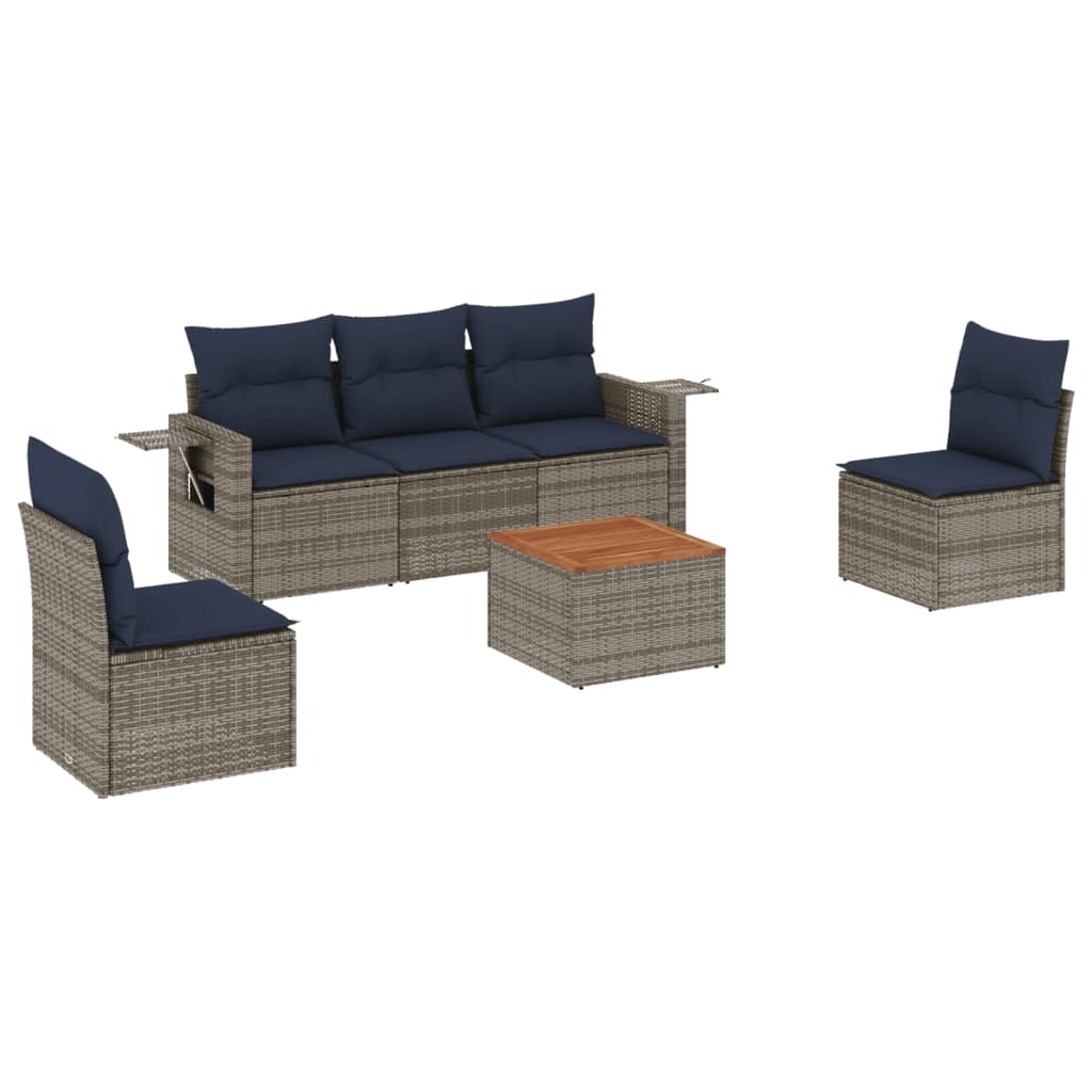 6-teiliges Gartensofa-Set mit Kissen, grau, Polyrattan