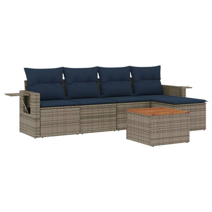 6-teiliges Gartensofa-Set mit Kissen, grau, Polyrattan