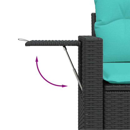 5-teiliges Gartensofa-Set mit Kissen, schwarzes Polyrattan