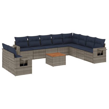 11-teiliges Gartensofa-Set mit Kissen, grau, Polyrattan