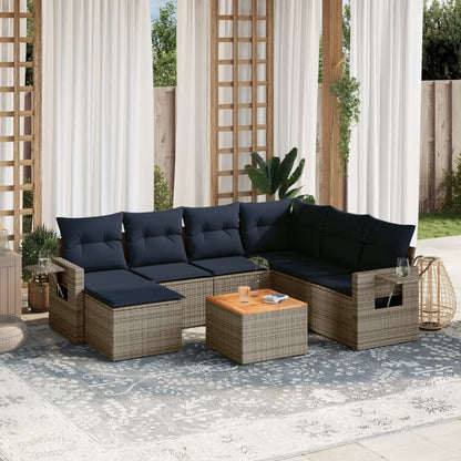 8-teiliges Gartensofa-Set mit Kissen, grau, Polyrattan