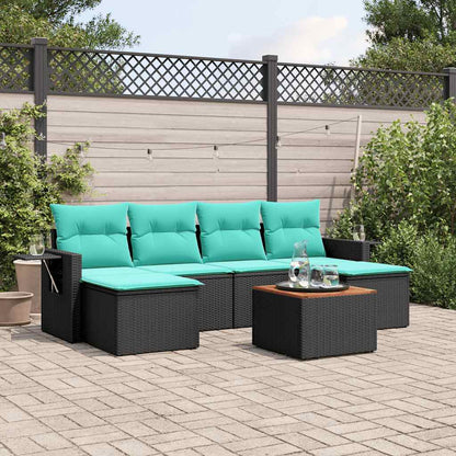 7-teiliges Gartensofa-Set mit Kissen, schwarzes Polyrattan