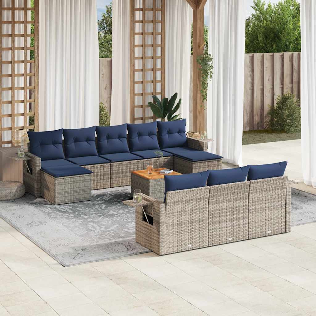 11-teiliges Gartensofa-Set mit Kissen, grau, Polyrattan