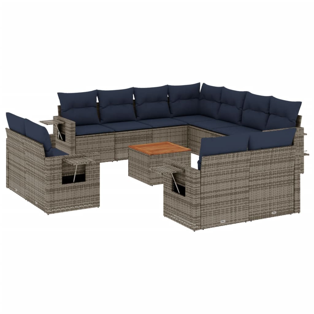 12-teiliges Gartensofa-Set mit Kissen, grau, Polyrattan