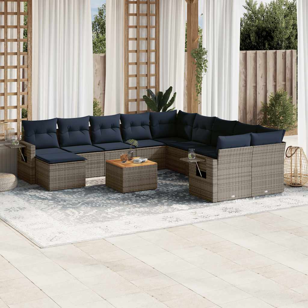 12-teiliges Gartensofa-Set mit Kissen, grau, Polyrattan