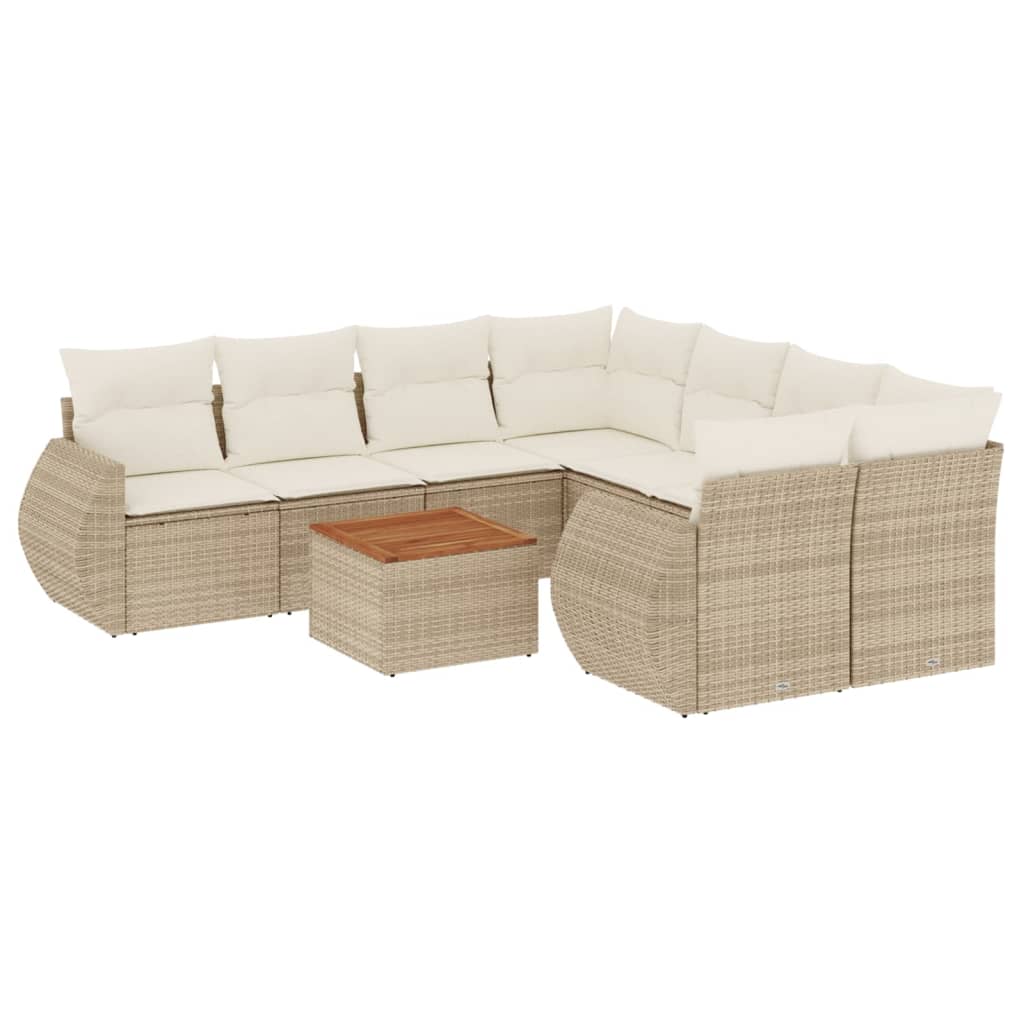 9-tlg. Garten-Sofagarnitur mit Kissen Beige Poly Rattan