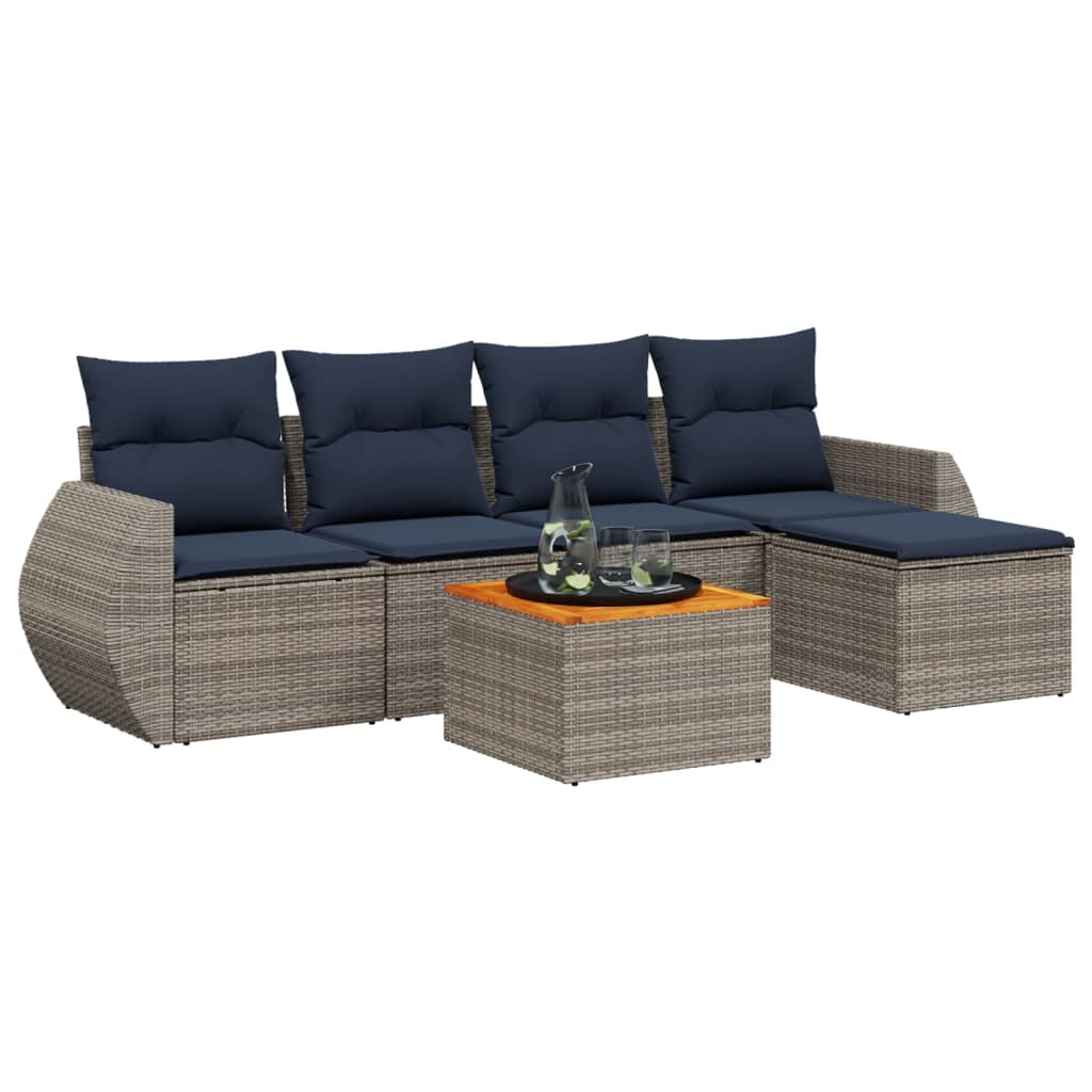 6-teiliges Gartensofa-Set mit Kissen, grau, Polyrattan