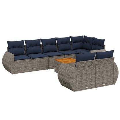 9-teiliges Gartensofa-Set mit Kissen, grau, Polyrattan