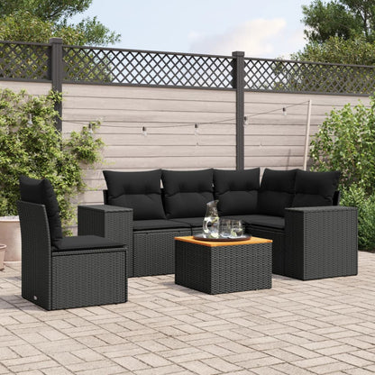 6-tlg. Garten-Sofagarnitur mit Kissen Schwarz Poly Rattan