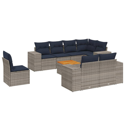9-teiliges Gartensofa-Set mit Kissen, grau, Polyrattan