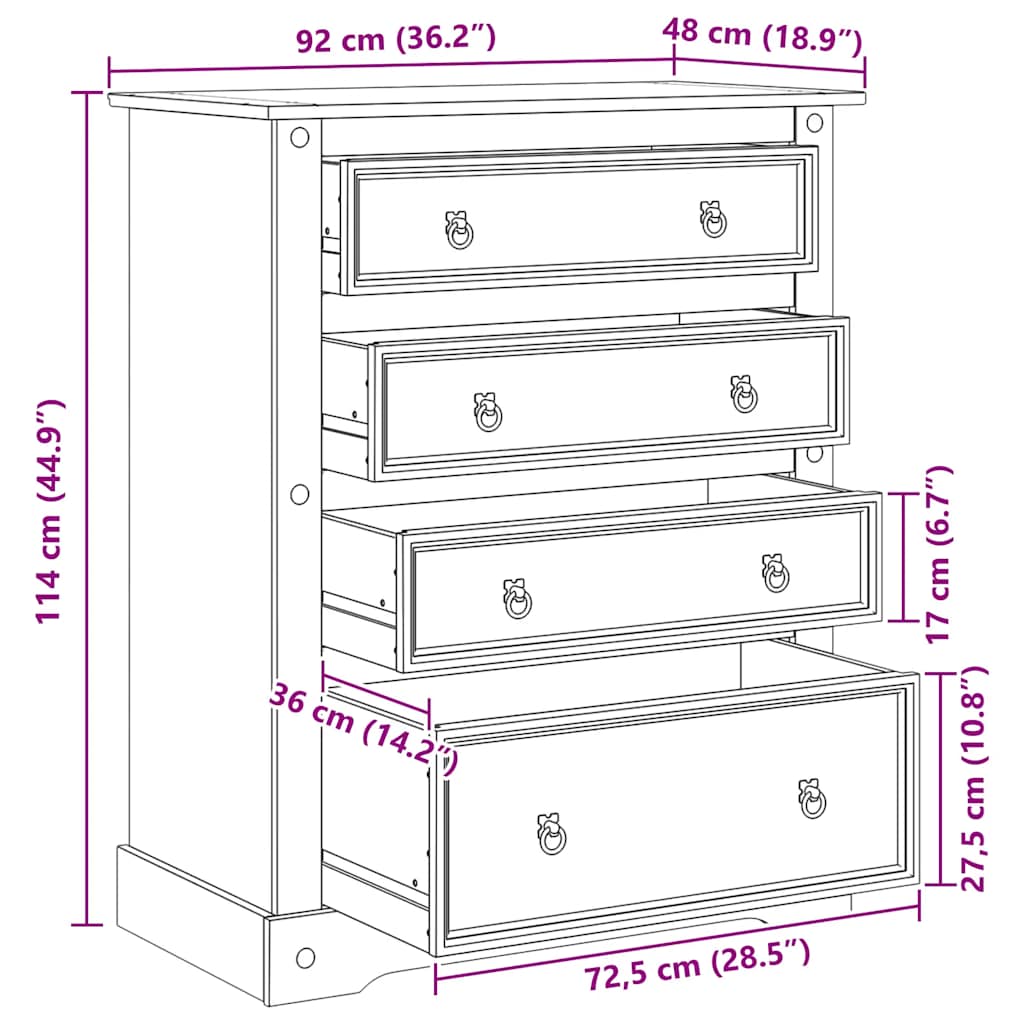 Kommode Corona 92x48x114 cm Massivholz Kiefer