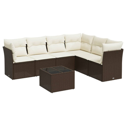 7-tlg. Garten-Sofagarnitur mit Kissen Braun Poly Rattan