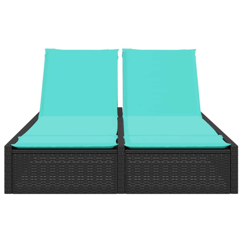 Doppel-Sonnenliege mit Kissen Schwarz Poly Rattan