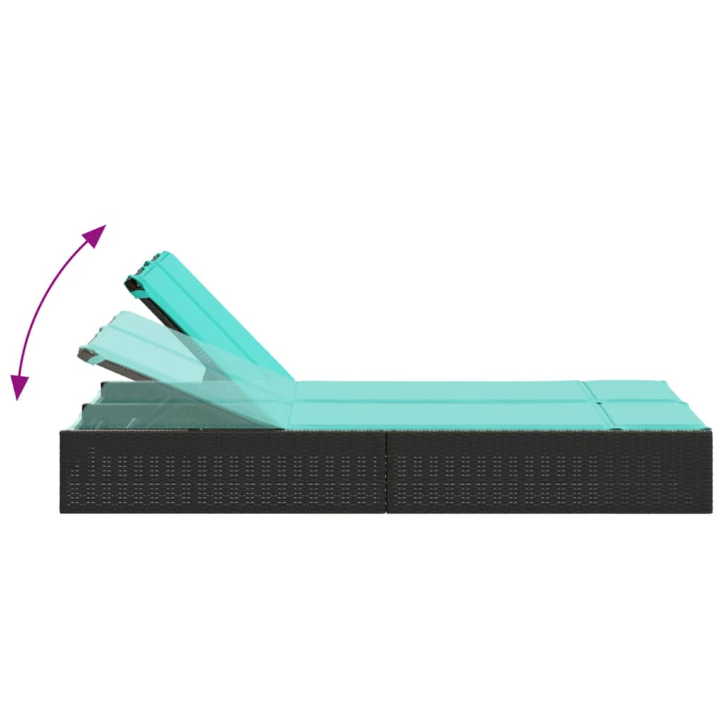 Doppel-Sonnenliege mit Kissen Schwarz Poly Rattan