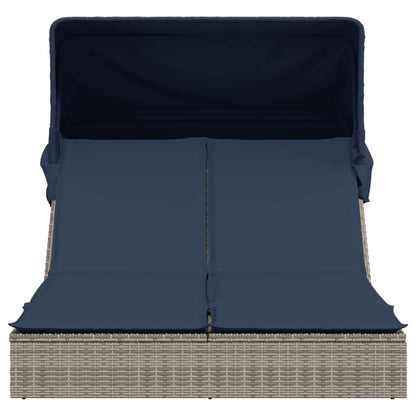 Doppelte Sonnenliege mit Baldachin und Kissen, grau, Polyrattan