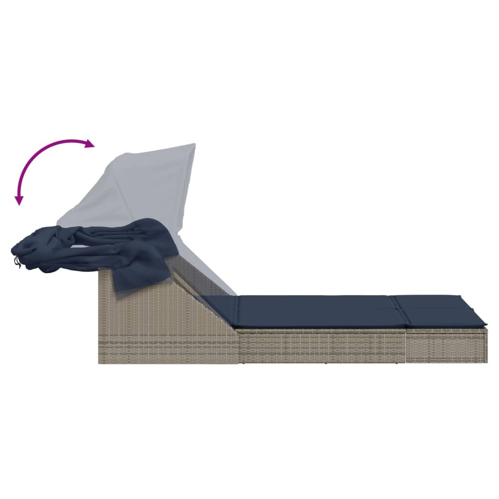 Doppelte Sonnenliege mit Baldachin und Kissen, grau, Polyrattan