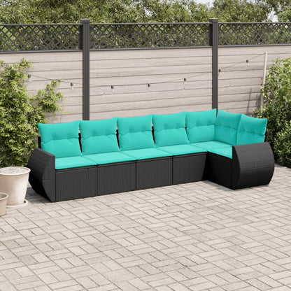 6-teiliges Gartensofa-Set mit Kissen, schwarzes Polyrattan