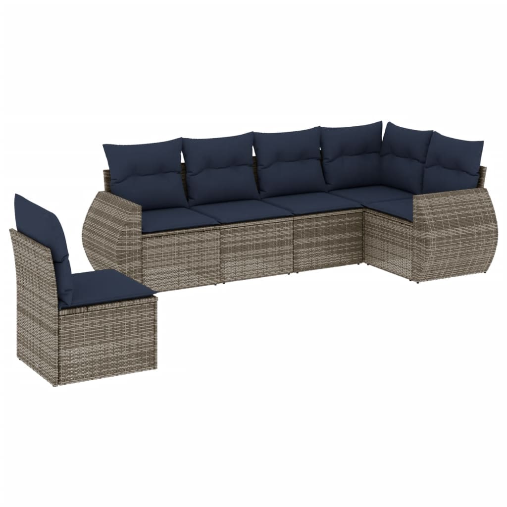 6-teiliges Gartensofa-Set mit Kissen, grau, Polyrattan